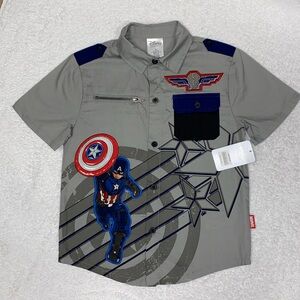 NWT Disney marvel Captain America button down short sleeve 5/6